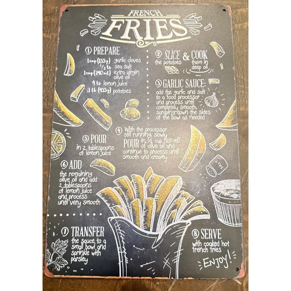 5PC Metal Tin Sign Set Multicolor Excellent Chalkboard Recipe Art